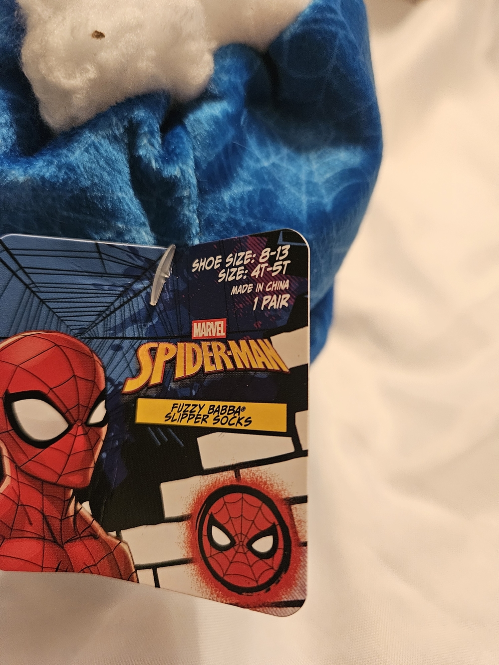 Marvel Spider-Man Fuzzy Slipper Socks in Blue and Red